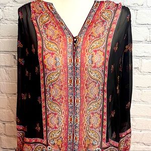 Joie Black & Red Pattern Silk Blouse
